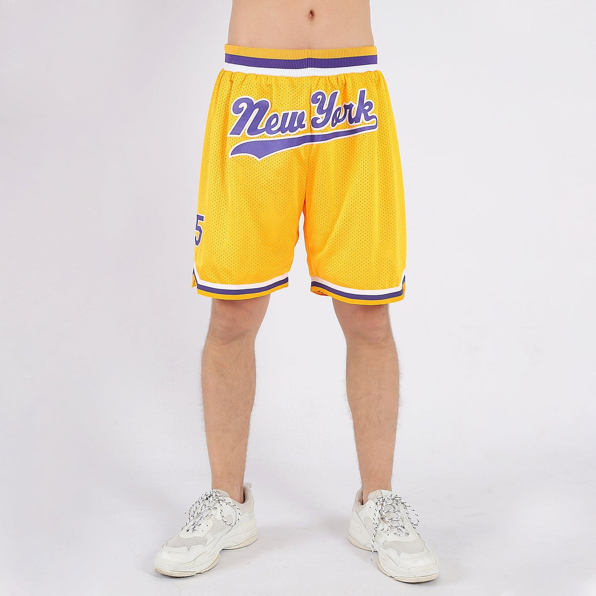 Custom Gold Purple-White Authentic Throwback Basketball Shorts photo 2