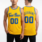 Custom Gold Royal-White Authentic Throwback Basketball Jersey worn front and back