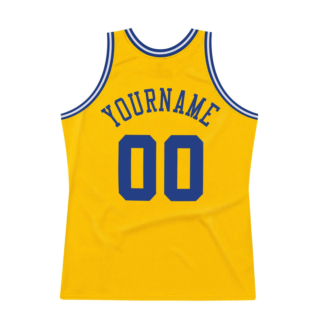 Custom Gold Royal-White Authentic Throwback Basketball Jersey photo 5