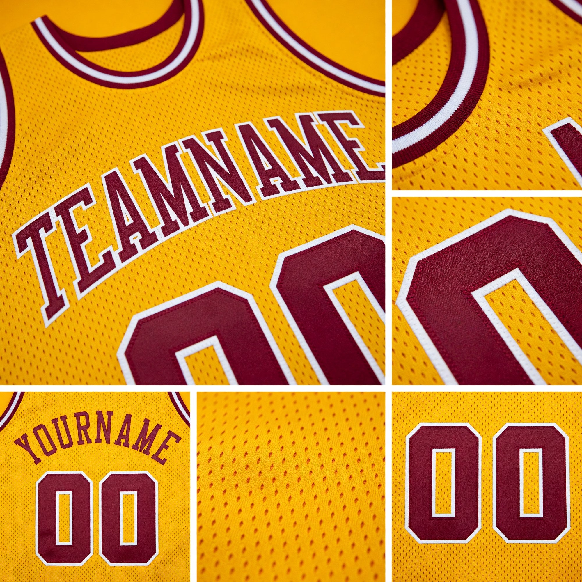 Custom Gold Maroon-White Authentic Throwback Basketball Jersey detail