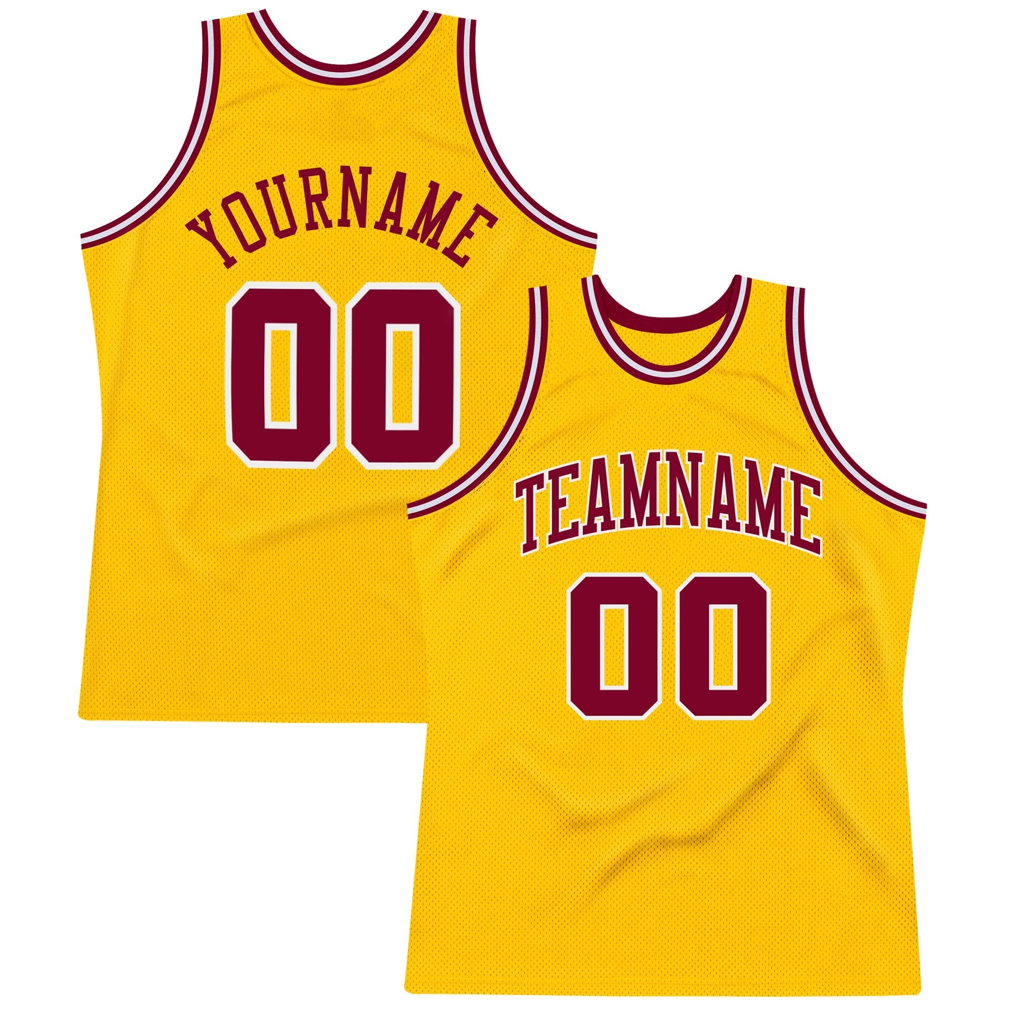 Custom Gold Maroon-White Authentic Throwback Basketball Jersey photo 1