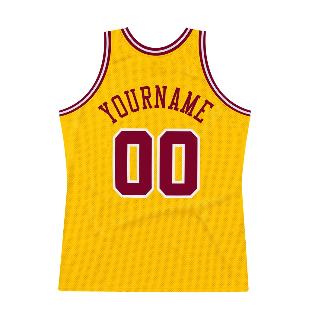 Custom Gold Maroon-White Authentic Throwback Basketball Jersey photo 5