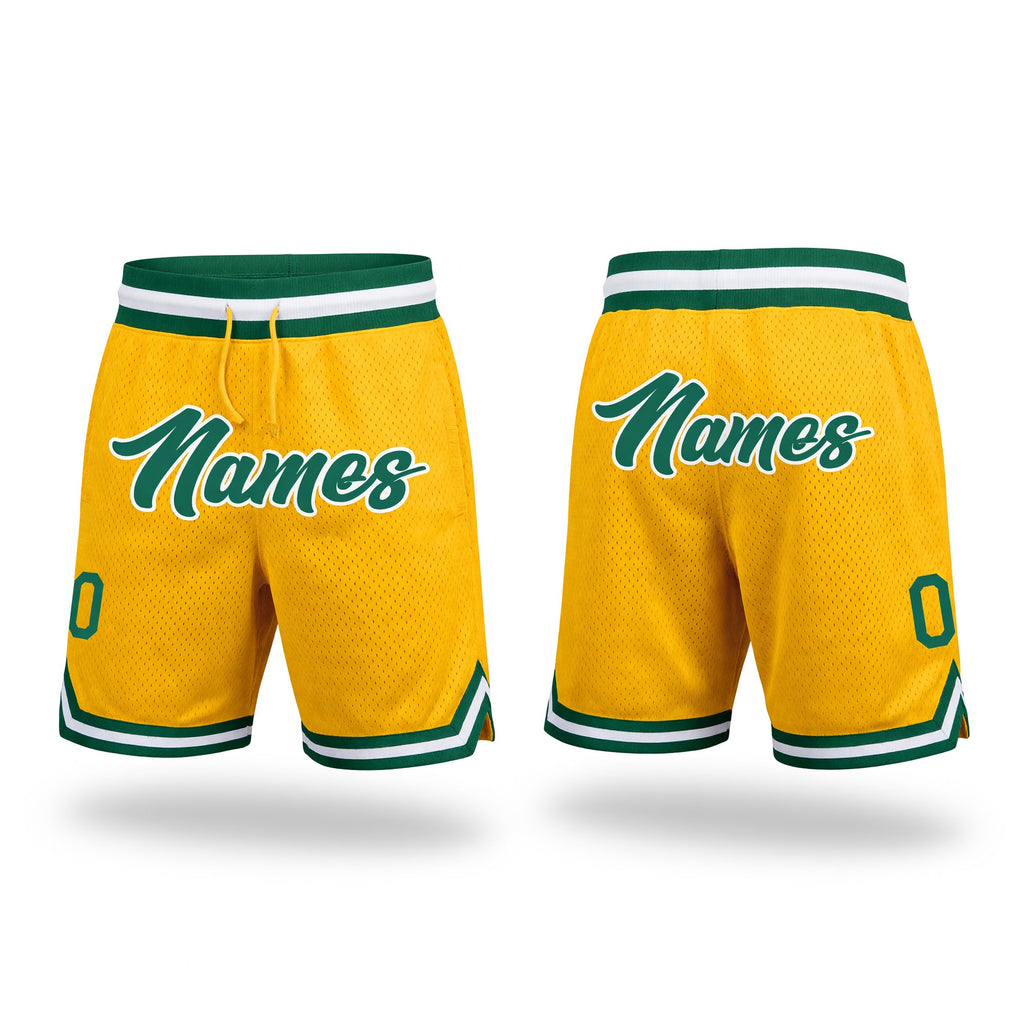 Custom Gold Kelly Green-White Authentic Throwback Basketball Shorts
