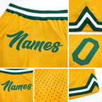 Custom Gold Kelly Green-White Authentic Throwback Basketball Shorts detail