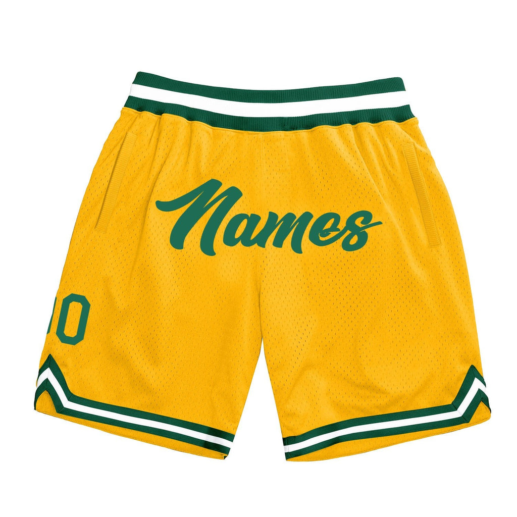 Custom Gold Kelly Green-White Authentic Throwback Basketball Shorts photo 1