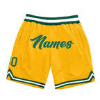 Custom Gold Kelly Green-White Authentic Throwback Basketball Shorts photo 1