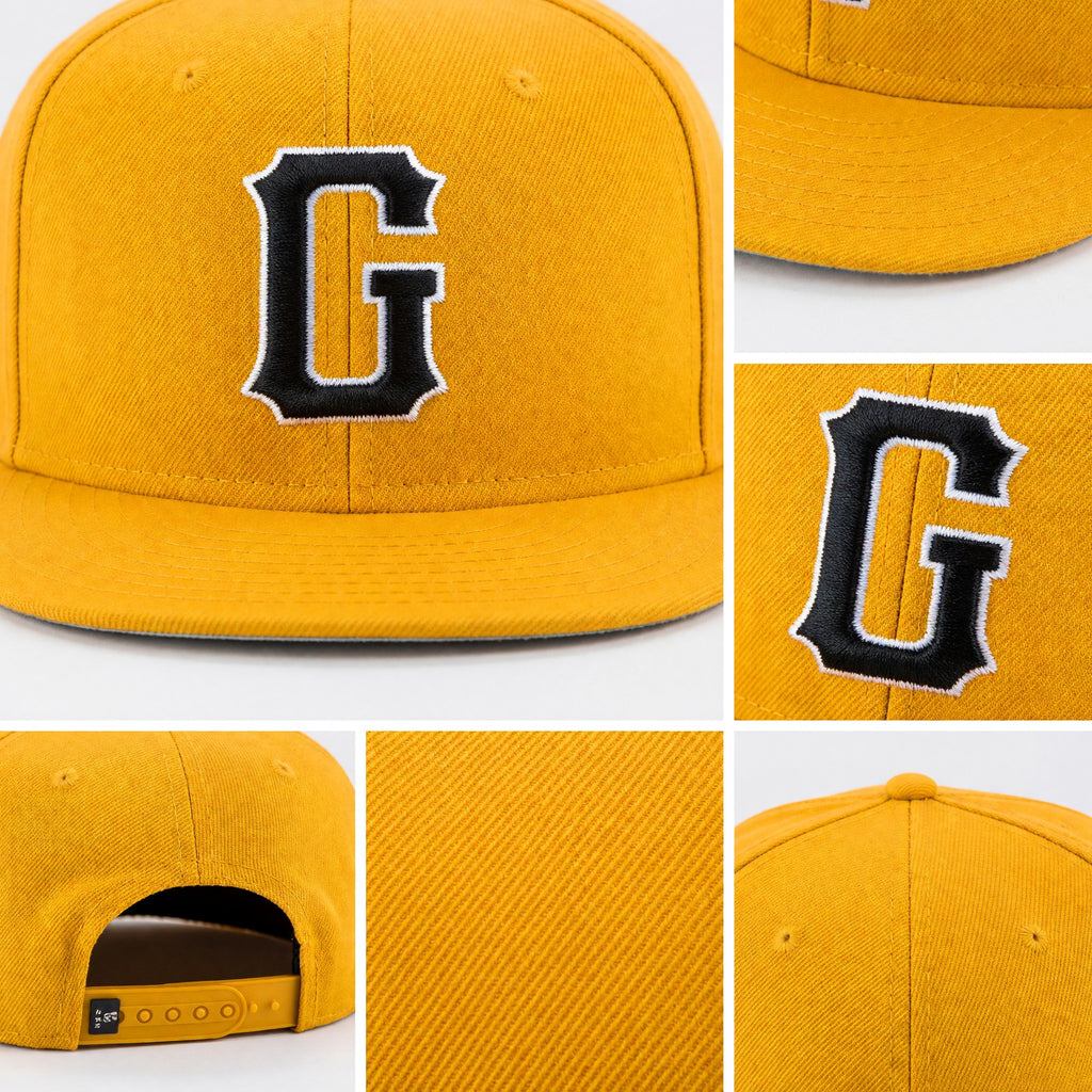 Custom Gold Black-White Stitched Adjustable Snapback Hat detail