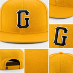 Custom Gold Black-White Stitched Adjustable Snapback Hat detail