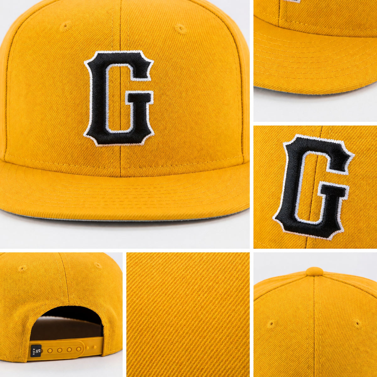 Custom Gold Black-White Stitched Adjustable Snapback Hat detail