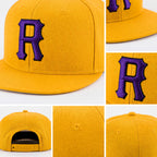 Custom Gold Purple-Black Stitched Adjustable Snapback Hat detail