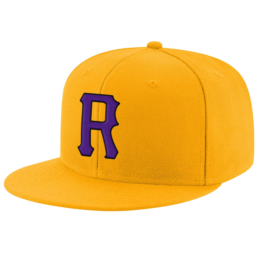 Custom Gold Purple-Black Stitched Adjustable Snapback Hat photo 1