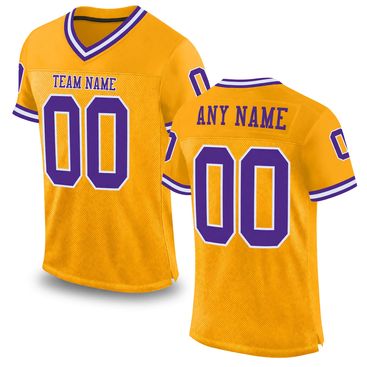 Custom Gold Purple-White Mesh Authentic Throwback Football Jersey