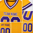 Custom Gold Purple-White Mesh Authentic Throwback Football Jersey detail