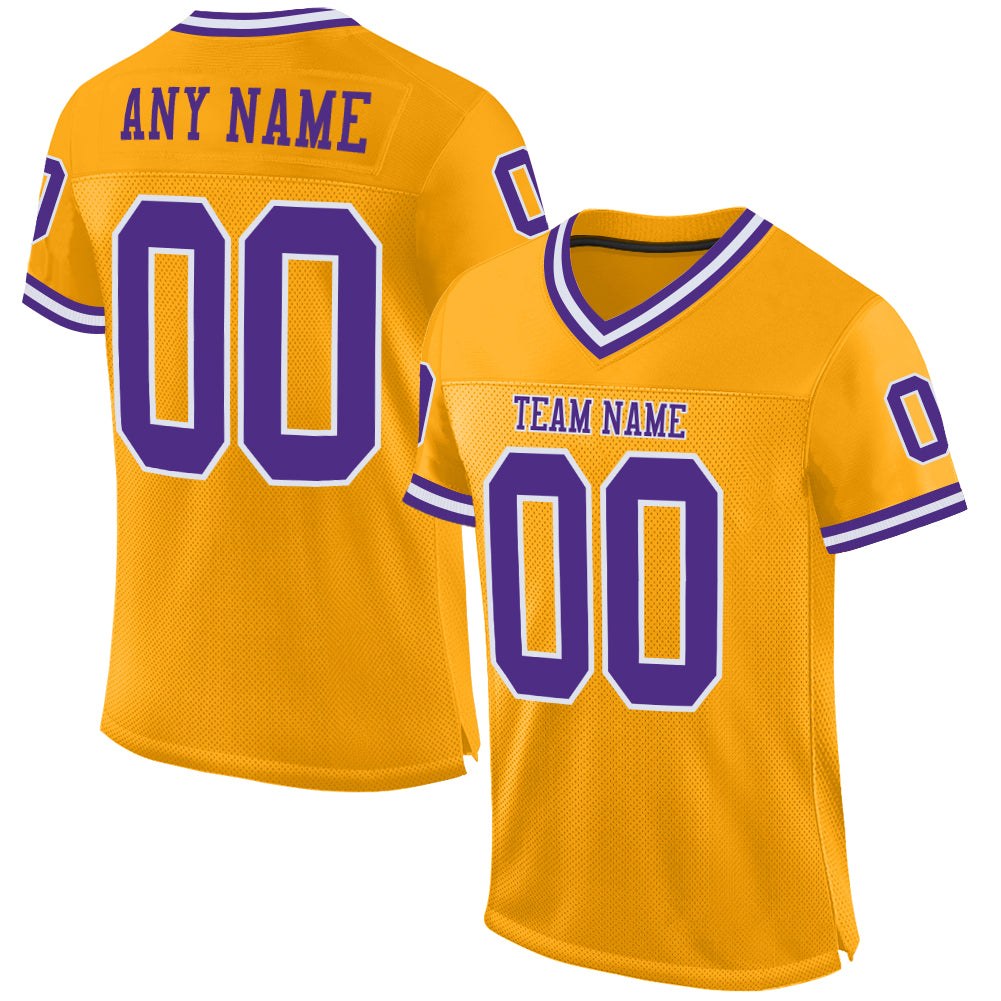 Custom Gold Purple-White Mesh Authentic Throwback Football Jersey photo 1