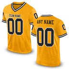 Custom Gold Black-White Mesh Authentic Throwback Football Jersey