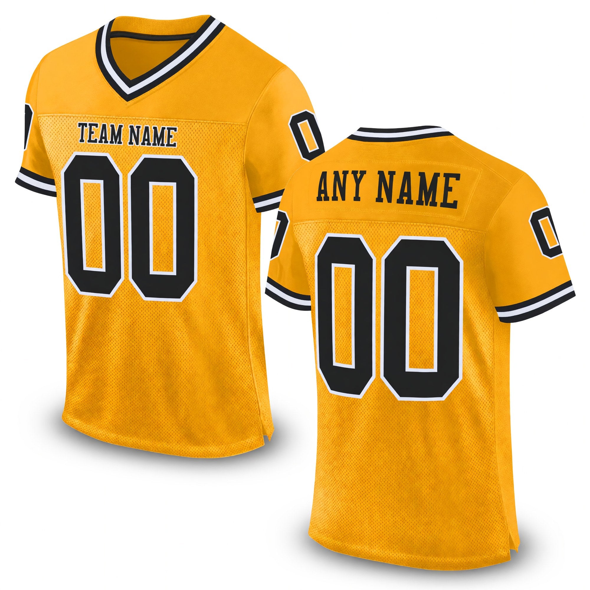 Custom Gold Black-White Mesh Authentic Throwback Football Jersey