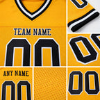 Custom Gold Black-White Mesh Authentic Throwback Football Jersey detail
