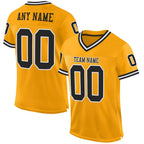 Custom Gold Black-White Mesh Authentic Throwback Football Jersey photo 1