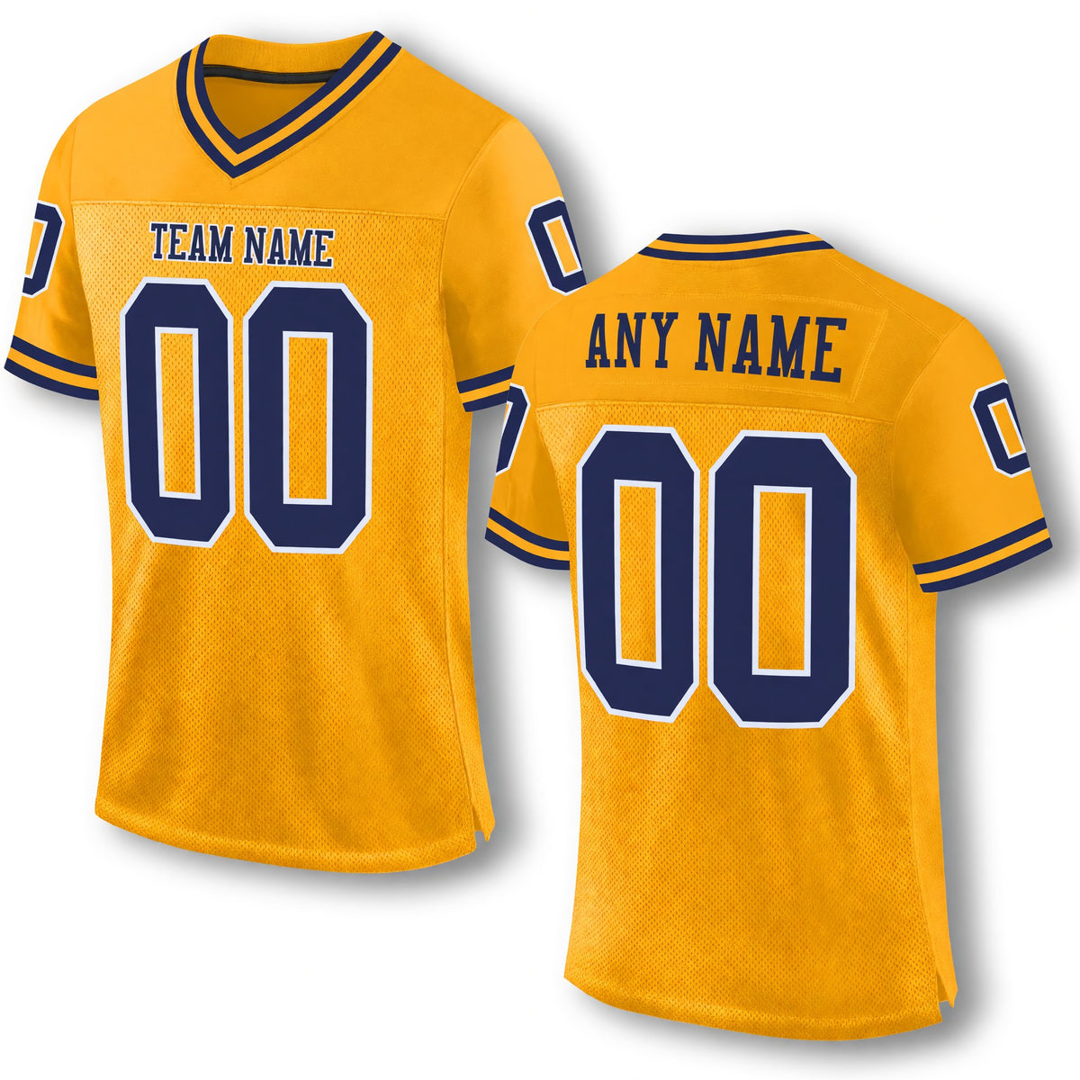 Custom Gold Navy-White Mesh Authentic Throwback Football Jersey