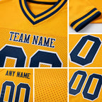 Custom Gold Navy-White Mesh Authentic Throwback Football Jersey detail