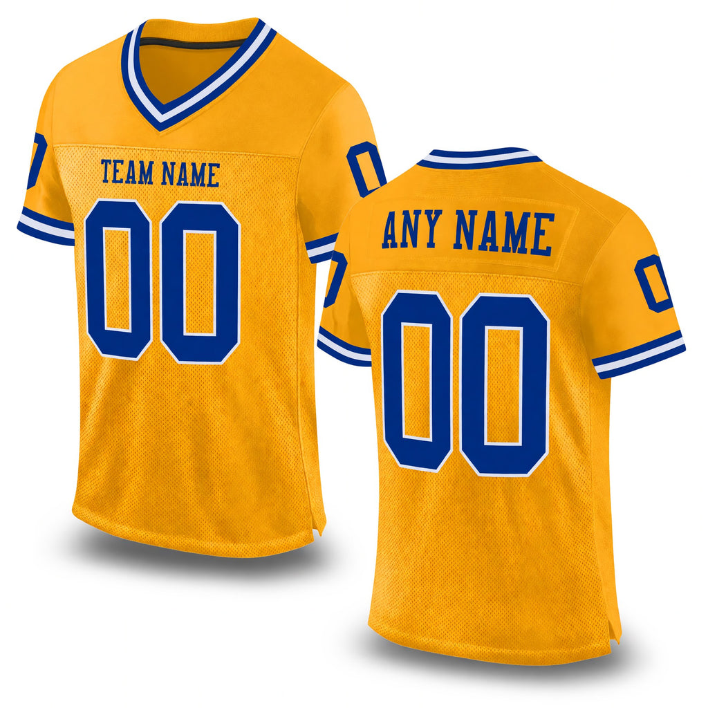 Custom Gold Royal-White Mesh Authentic Throwback Football Jersey
