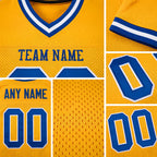 Custom Gold Royal-White Mesh Authentic Throwback Football Jersey detail