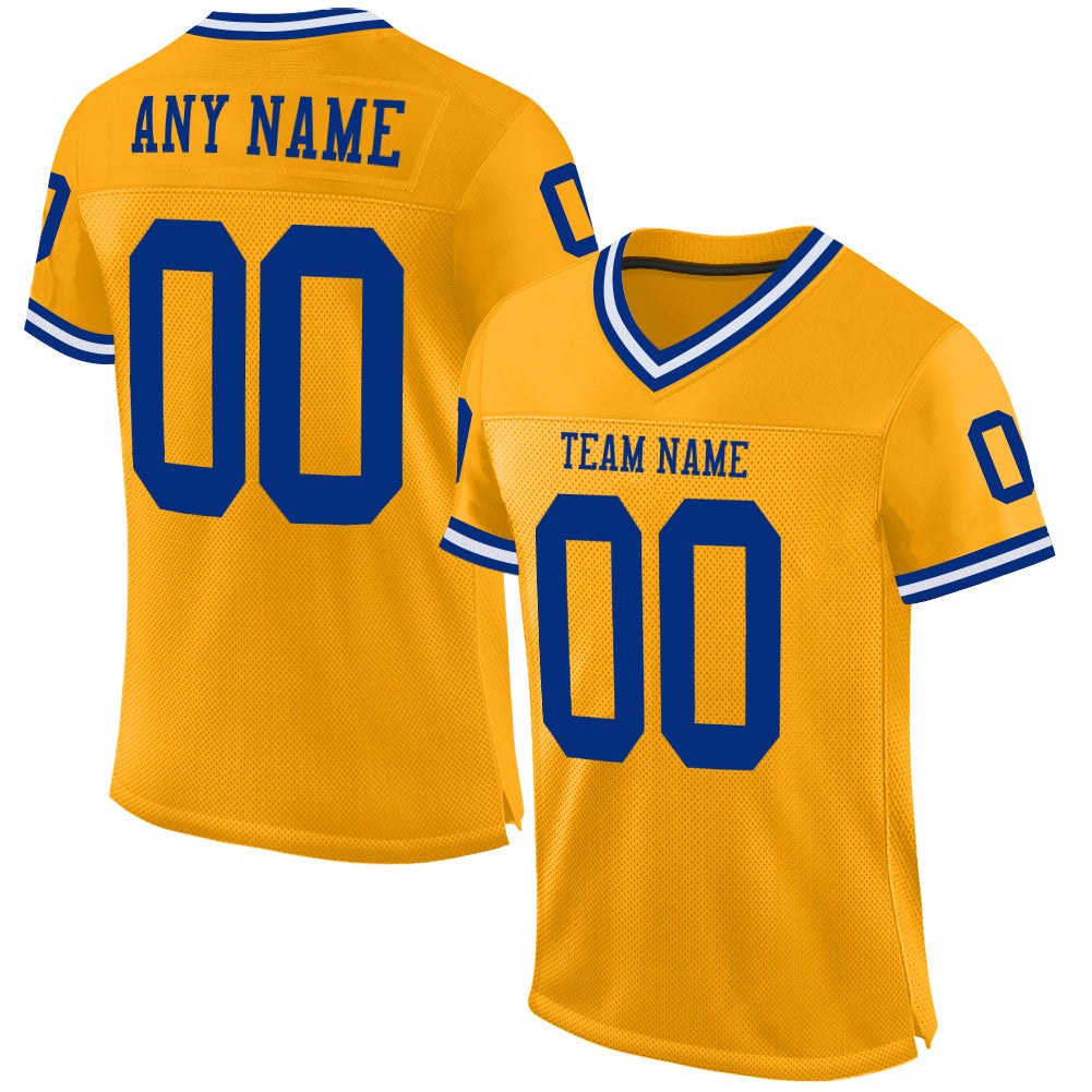 Custom Gold Royal-White Mesh Authentic Throwback Football Jersey photo 1