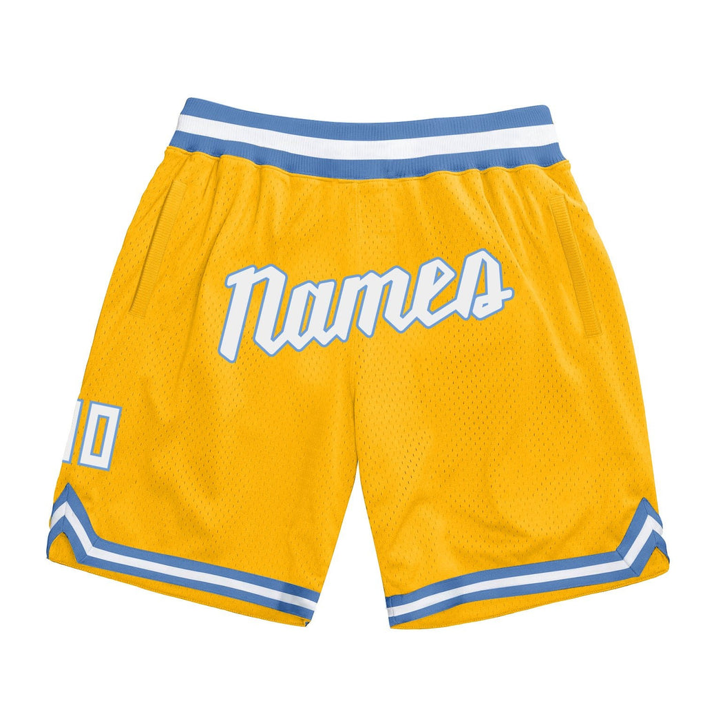Custom Gold White-Light Blue Authentic Throwback Basketball Shorts photo 1
