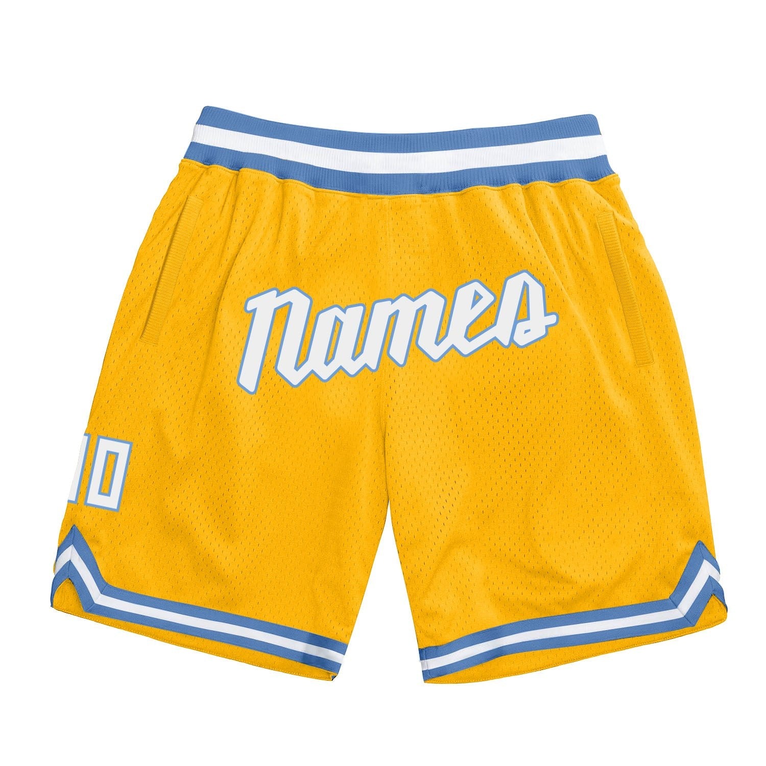 Custom Gold White-Light Blue Authentic Throwback Basketball Shorts photo 1