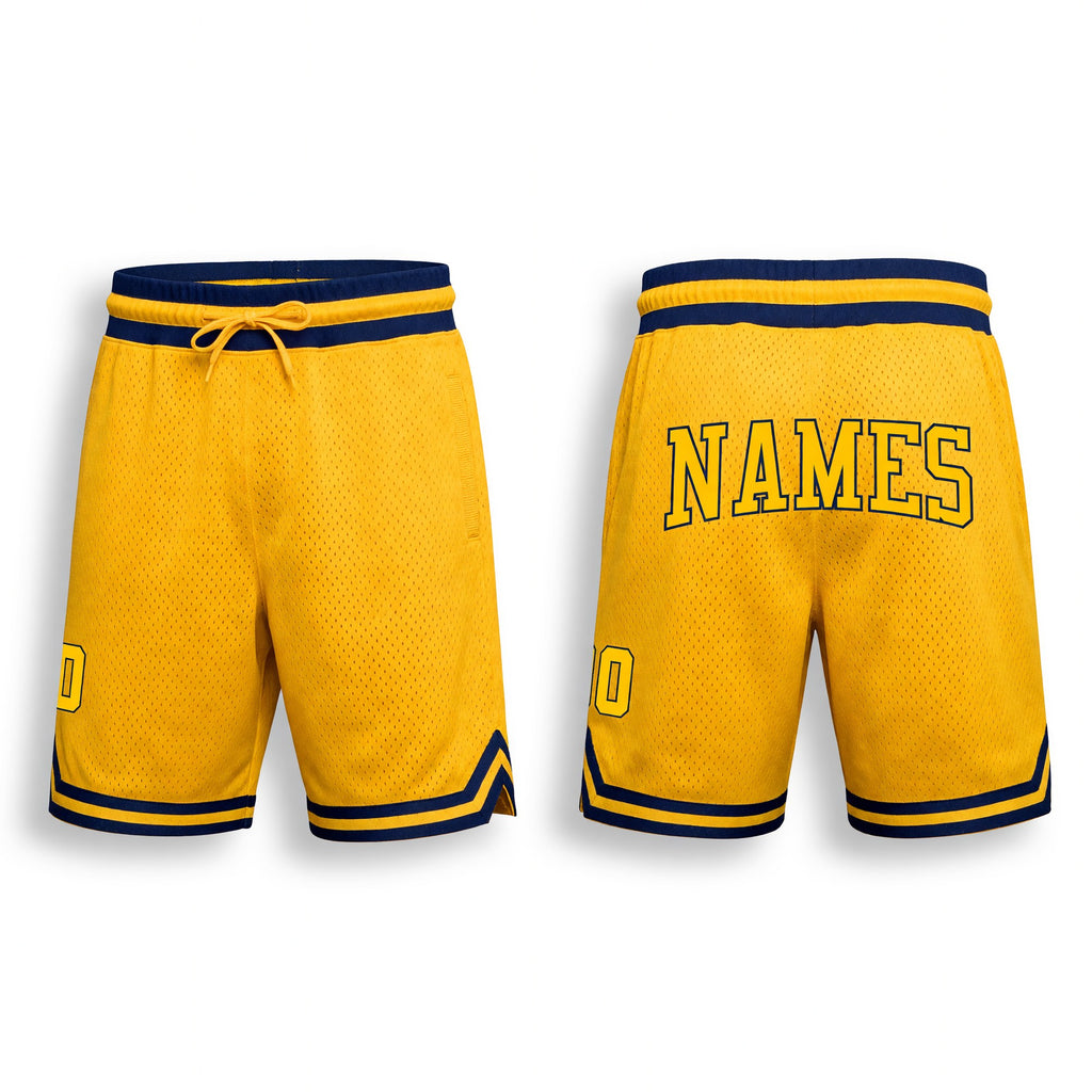 Custom Gold Gold-Navy Authentic Throwback Basketball Shorts