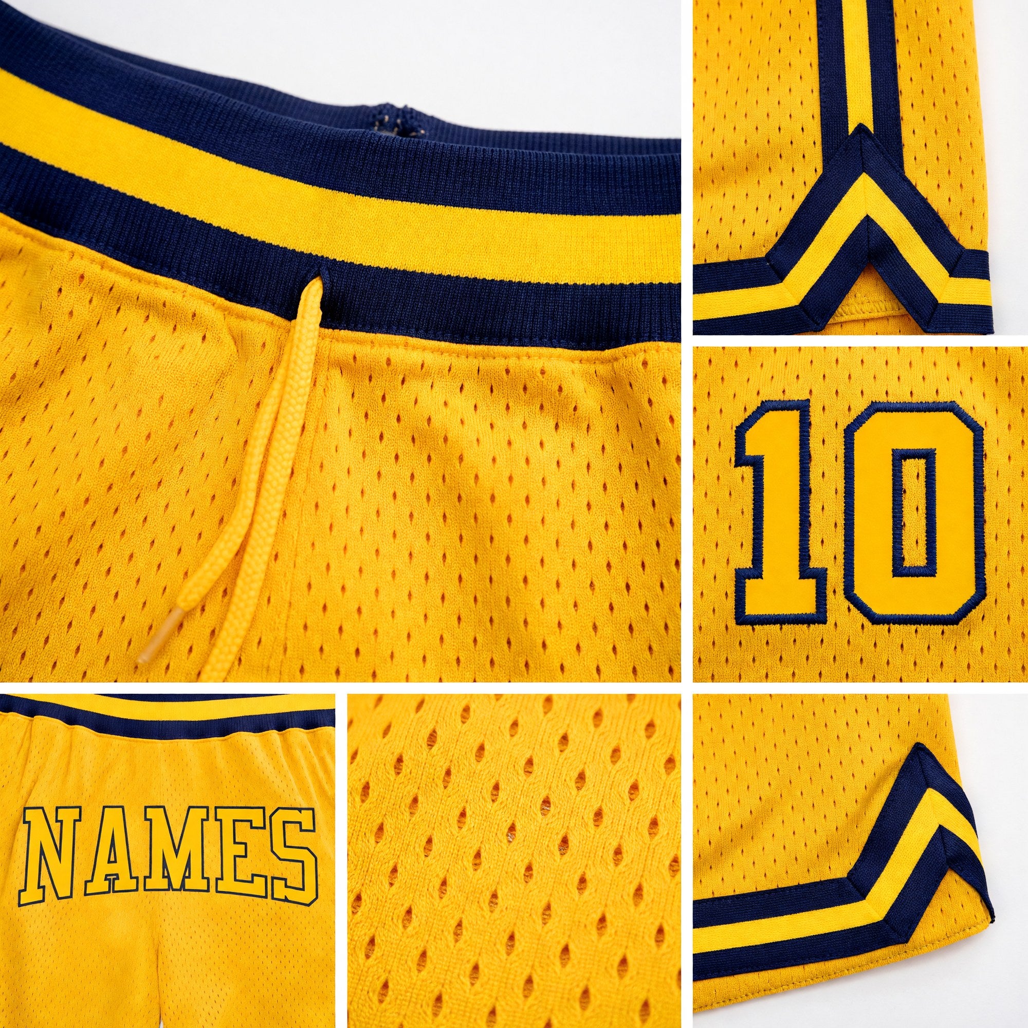 Custom Gold Gold-Navy Authentic Throwback Basketball Shorts detail