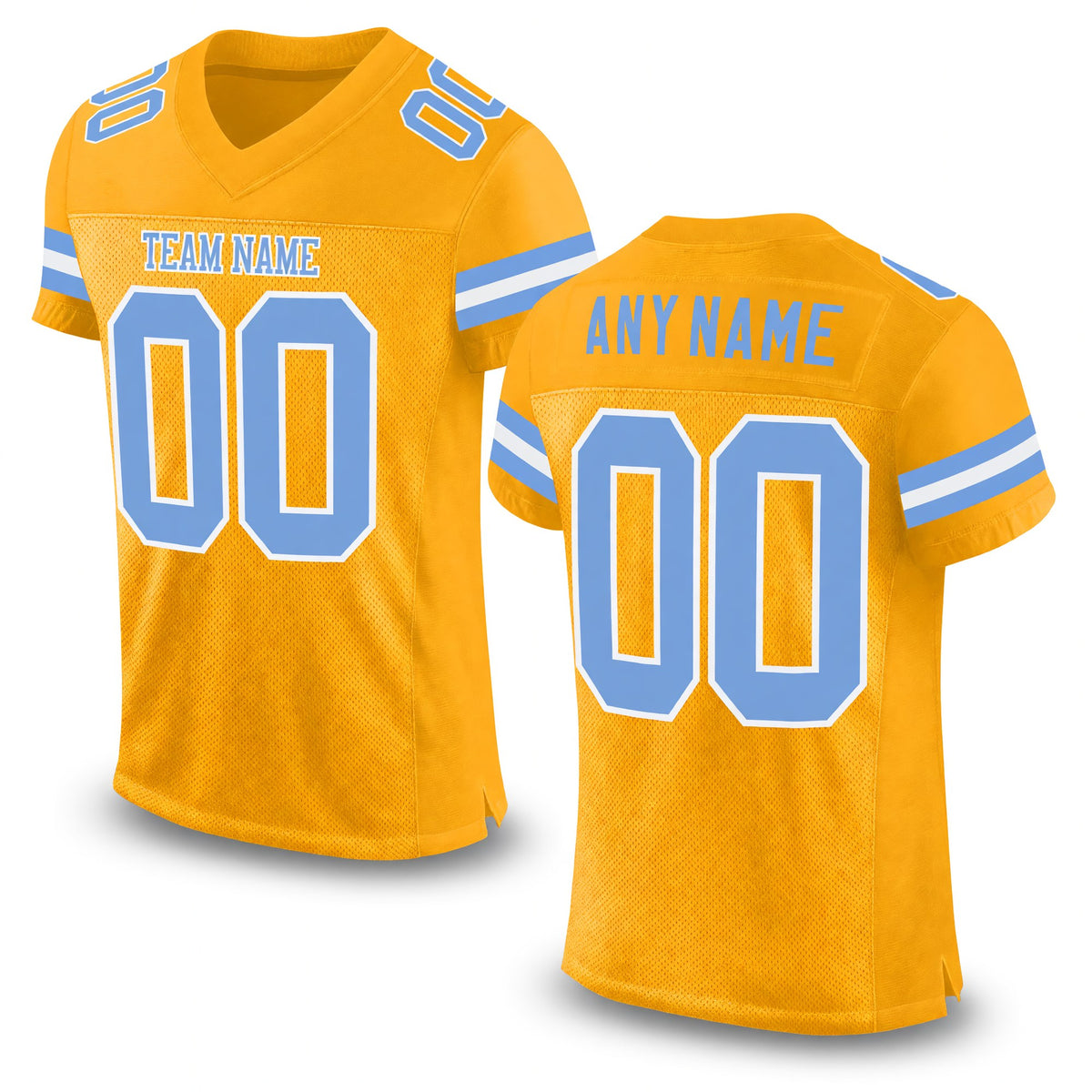 Custom Gold Light Blue-White Mesh Authentic Football Jersey