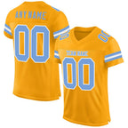 Custom Gold Light Blue-White Mesh Authentic Football Jersey photo 1