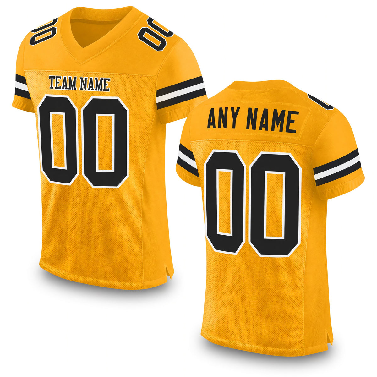 Custom Gold Black-White Mesh Authentic Football Jersey