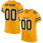 Custom Gold Black-White Mesh Authentic Football Jersey photo 1