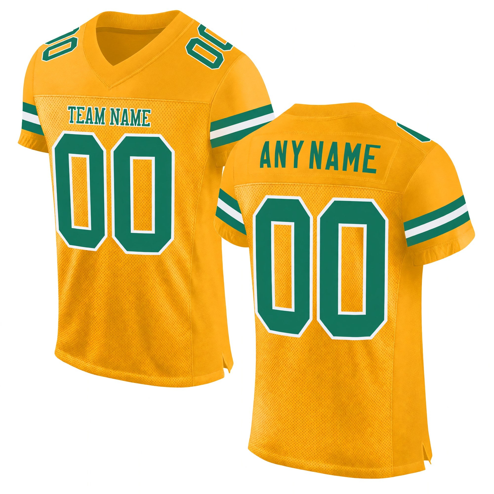 Custom Gold Kelly Green-White Mesh Authentic Football Jersey