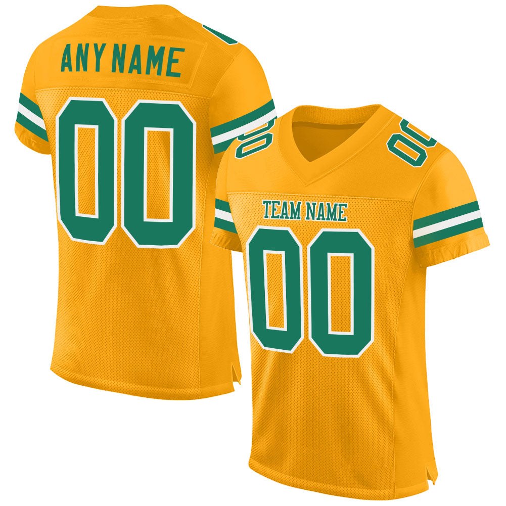Custom Gold Kelly Green-White Mesh Authentic Football Jersey photo 1