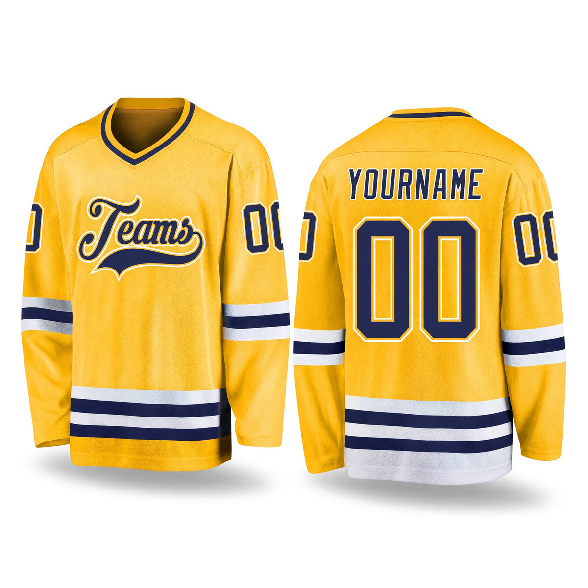 Custom Gold Navy-White Hockey Jersey