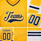 Custom Gold Navy-White Hockey Jersey detail