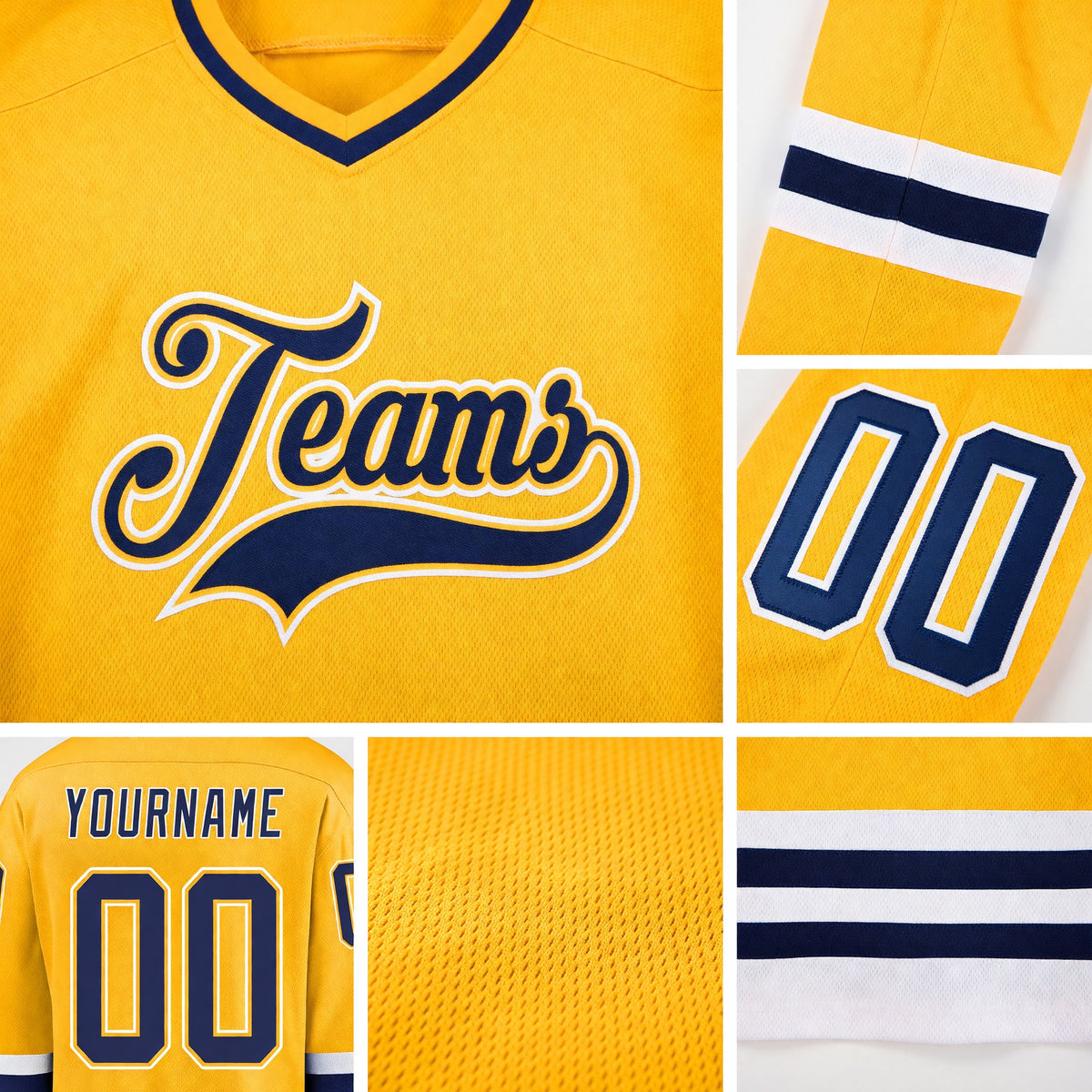 Custom Gold Navy-White Hockey Jersey detail