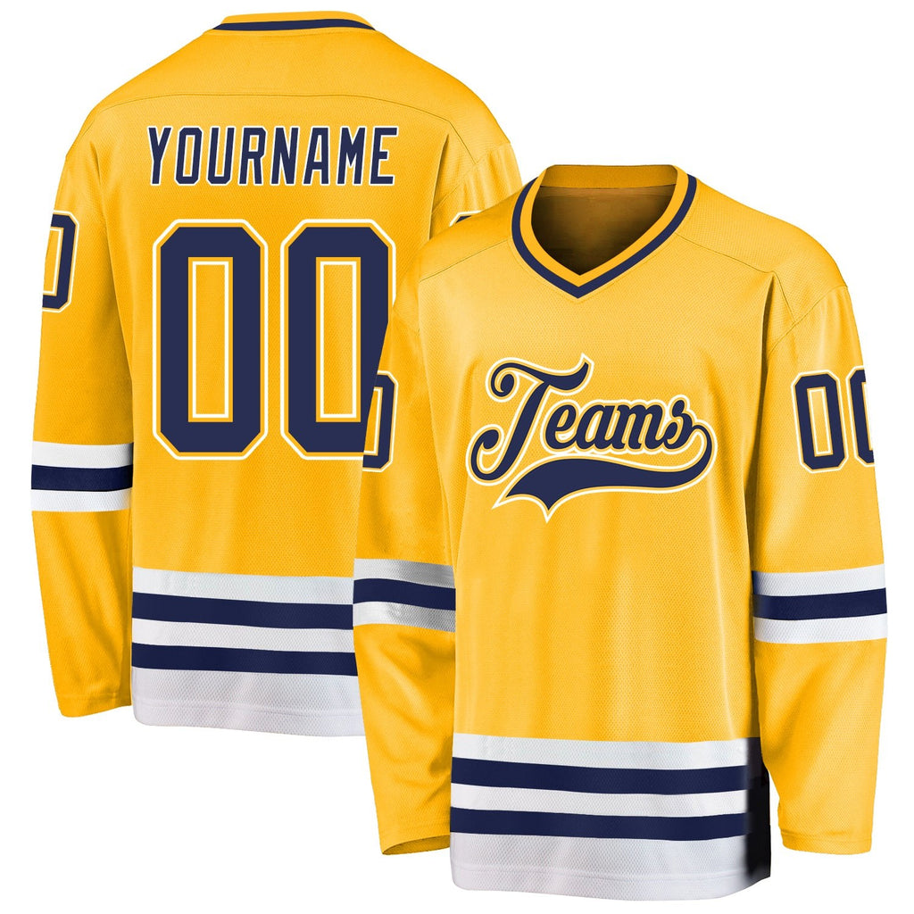Custom Gold Navy-White Hockey Jersey photo 1