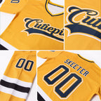 Custom Gold Navy-White Hockey Jersey photo 4