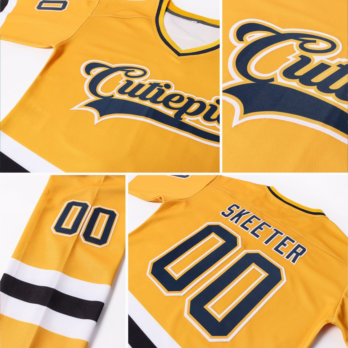 Custom Gold Navy-White Hockey Jersey photo 4