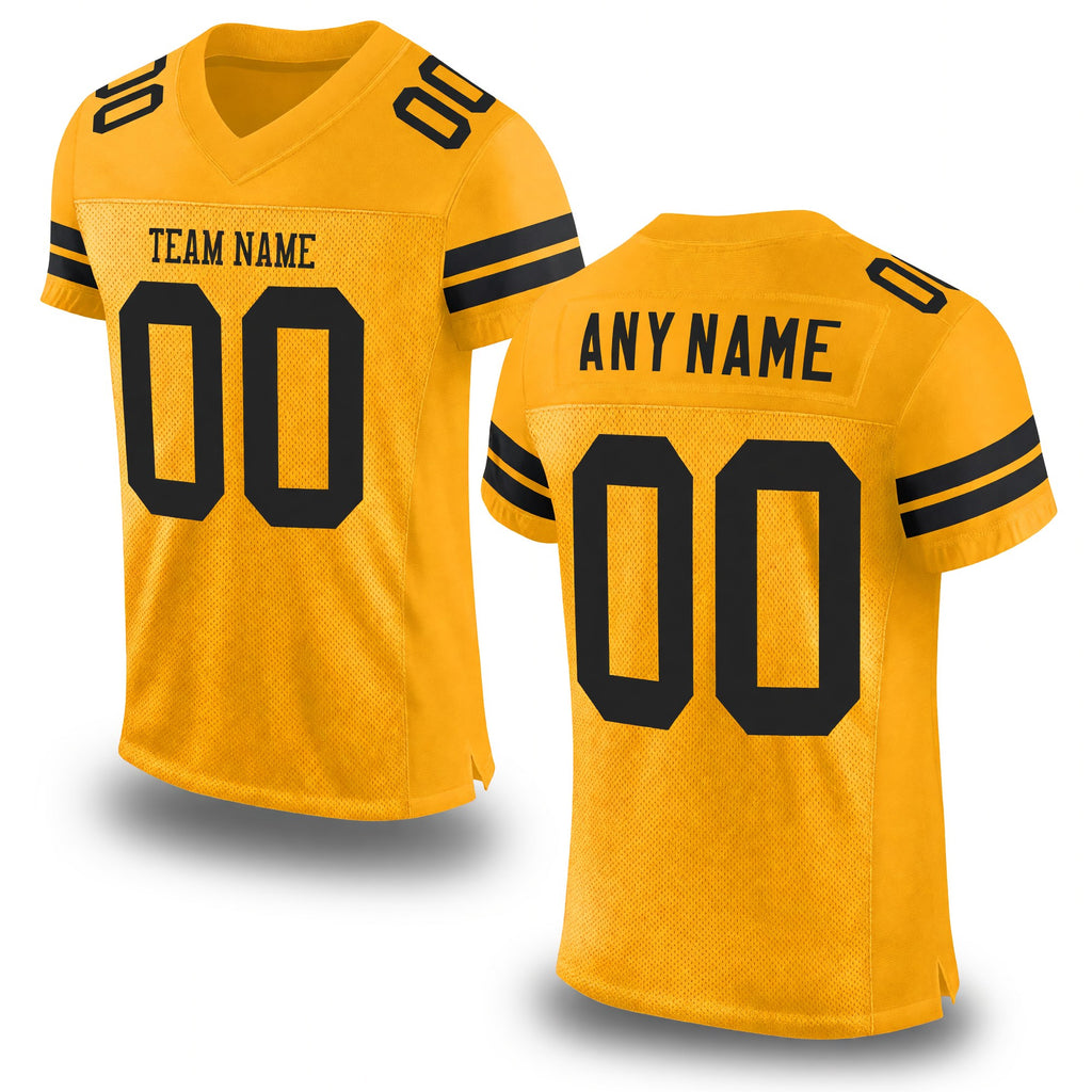 Custom Gold Black Mesh Authentic Football Jersey