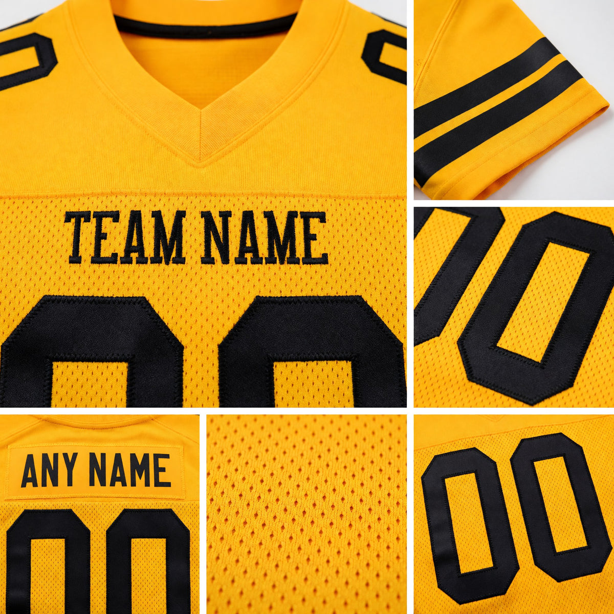 Custom Gold Black Mesh Authentic Football Jersey detail