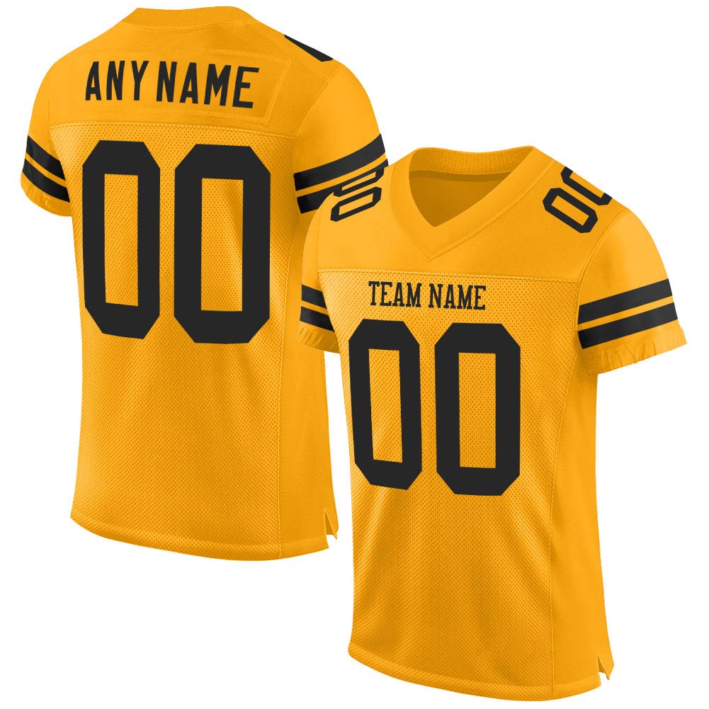 Custom Gold Black Mesh Authentic Football Jersey photo 1