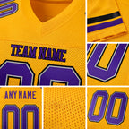 Custom Gold Purple-Black Mesh Authentic Football Jersey detail