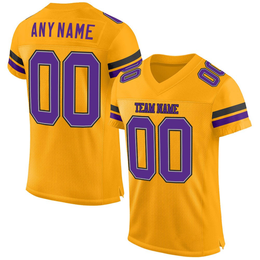 Custom Gold Purple-Black Mesh Authentic Football Jersey photo 1