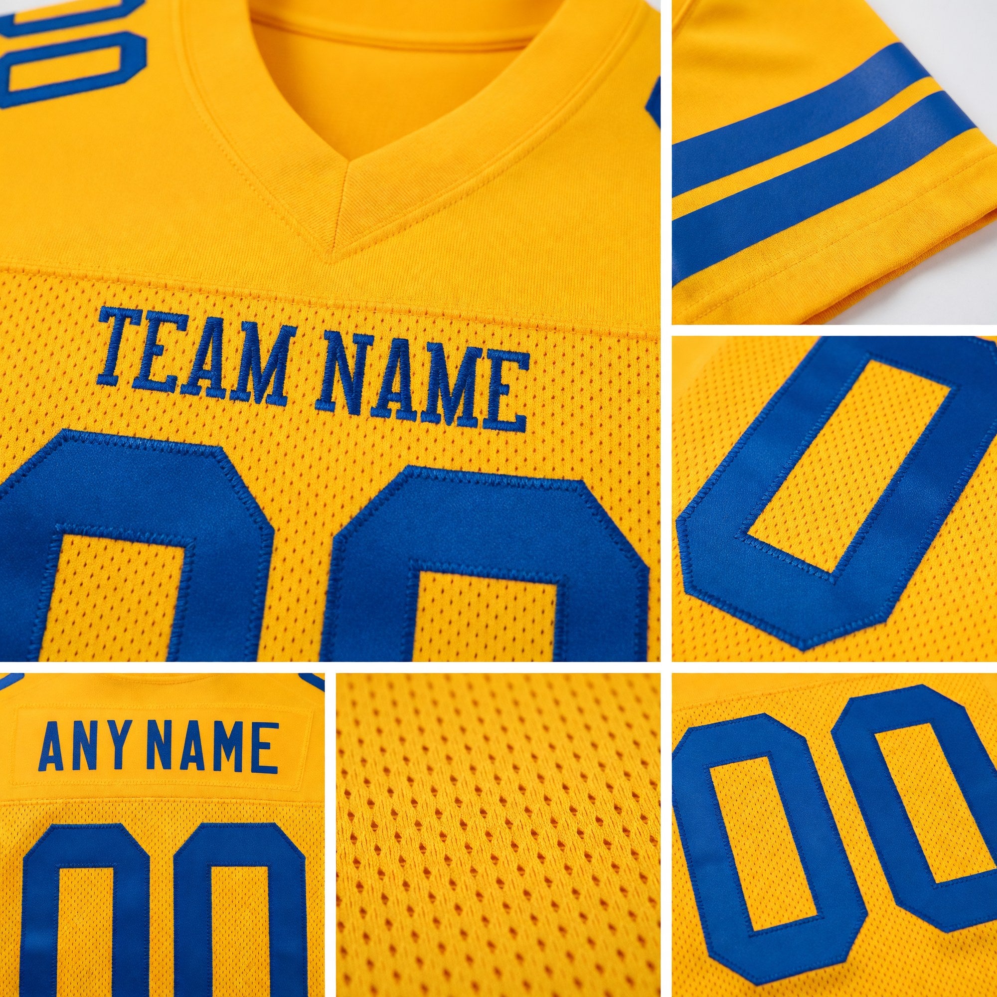 Custom Gold Royal Mesh Authentic Football Jersey detail