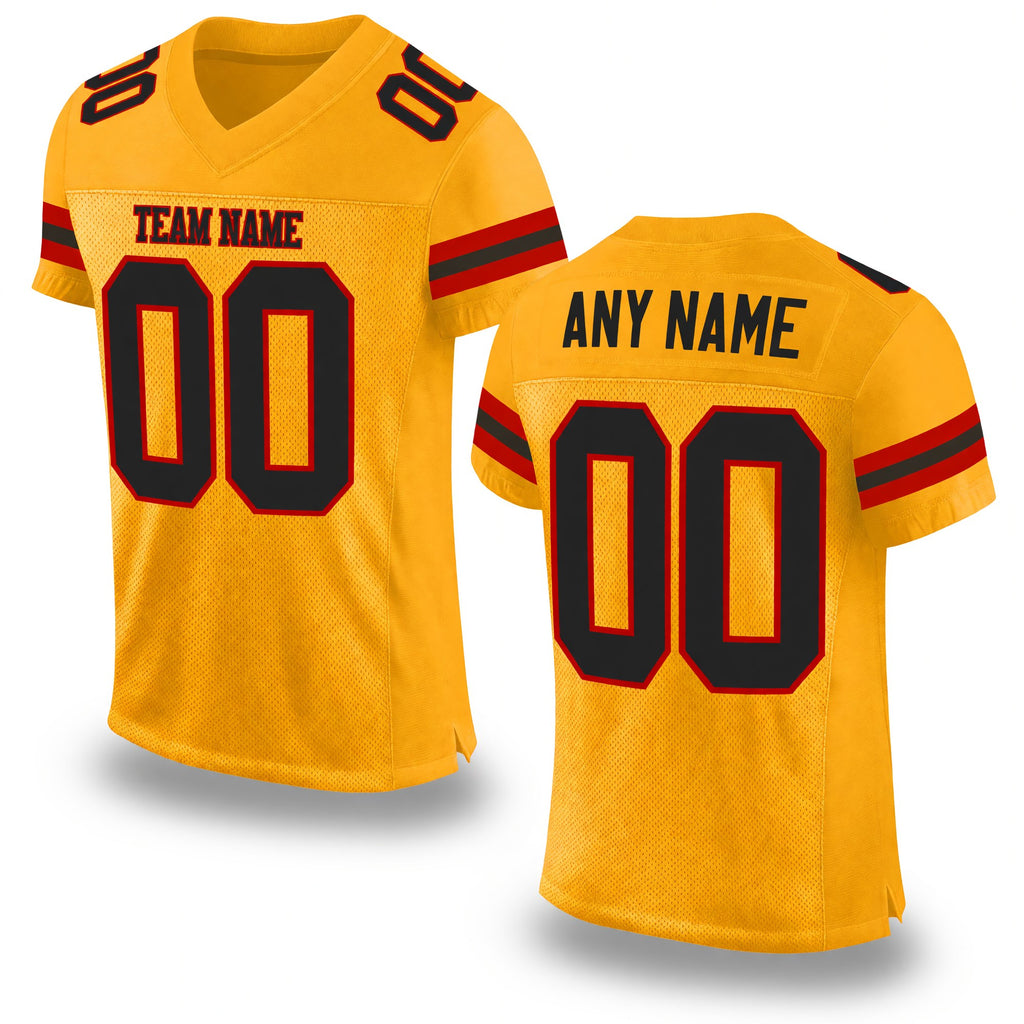 Custom Gold Black-Red Mesh Authentic Football Jersey